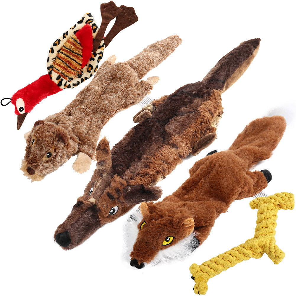 Stuffless Dog Toy Bundle, 5-Piece Squeaky Animal Plush Set with Cotton Rope, Machine Washable Toys for Supervised Fetch and Interactive Play