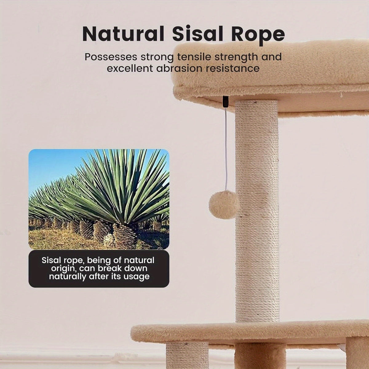 Cat Tree with Dual Hammocks, 65 Inch Six-Level Indoor Cat Tower with Natural Sisal Scratching Posts, Condo and Washable Top Perch