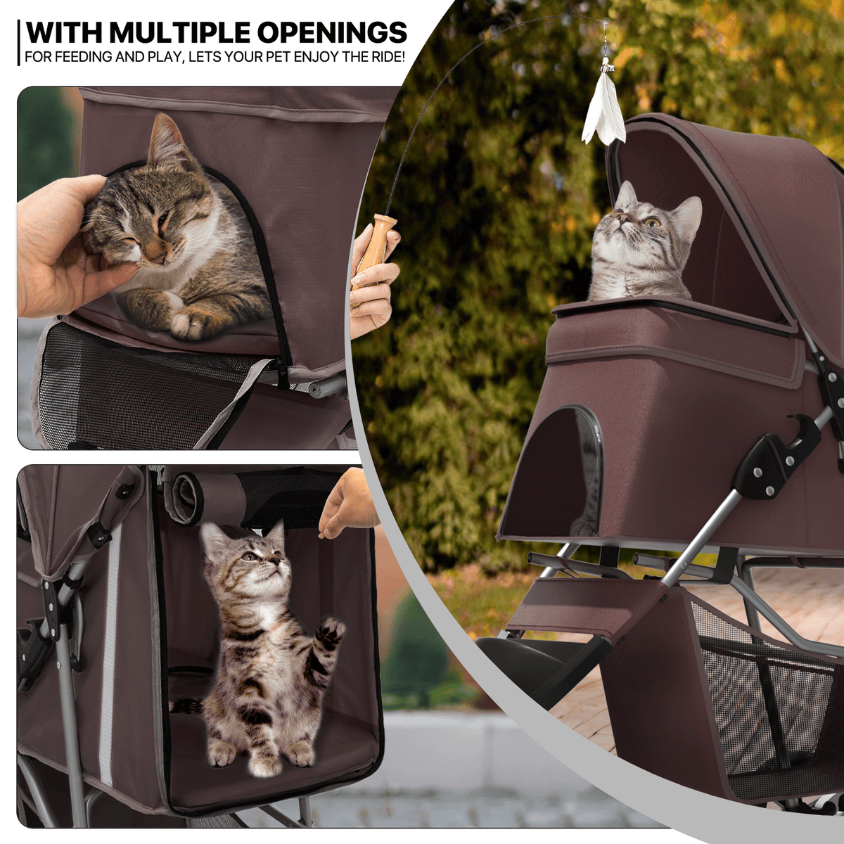 Foldable Dog Stroller for Small Dogs and Cats, 3-Wheel Pet Pushchair with Weather Cover, Breathable Mesh, Storage Basket and Cup Holder