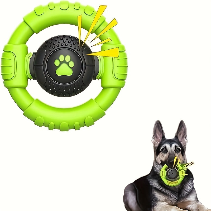 Steering Wheel Dog Chew Toy with Squeaker, Textured Rubber Ring for Large Dogs, Blue or Purple Interactive Fetch Toy for Supervised Play