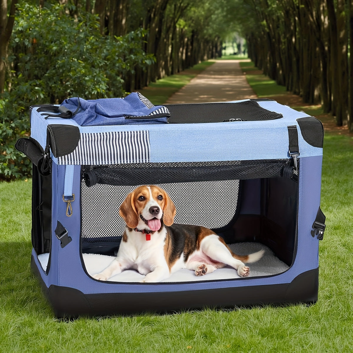 Soft Collapsible Dog Crate 26 or 30 Inch, Portable 3-Door Travel Pet Crate with Mesh Windows and Storage Bag for Indoor and Outdoor Use