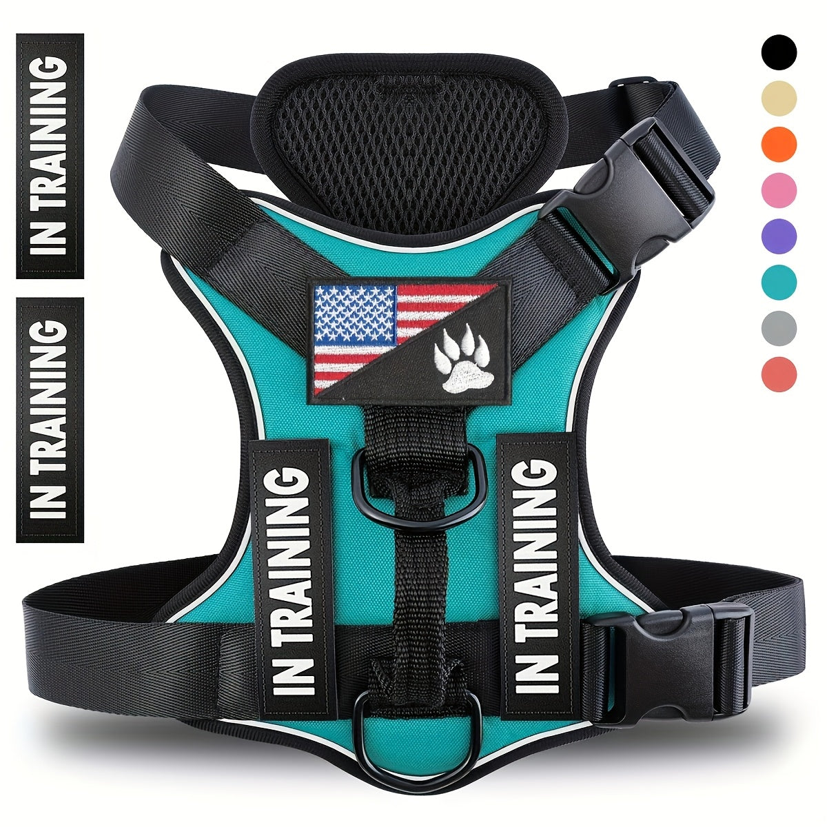 Dog Harness with Patches Set, Adjustable Reflective Mesh-Lined Vest with Control Handle and 5 Patches, XS-XL for Daily Walking, Running and Training