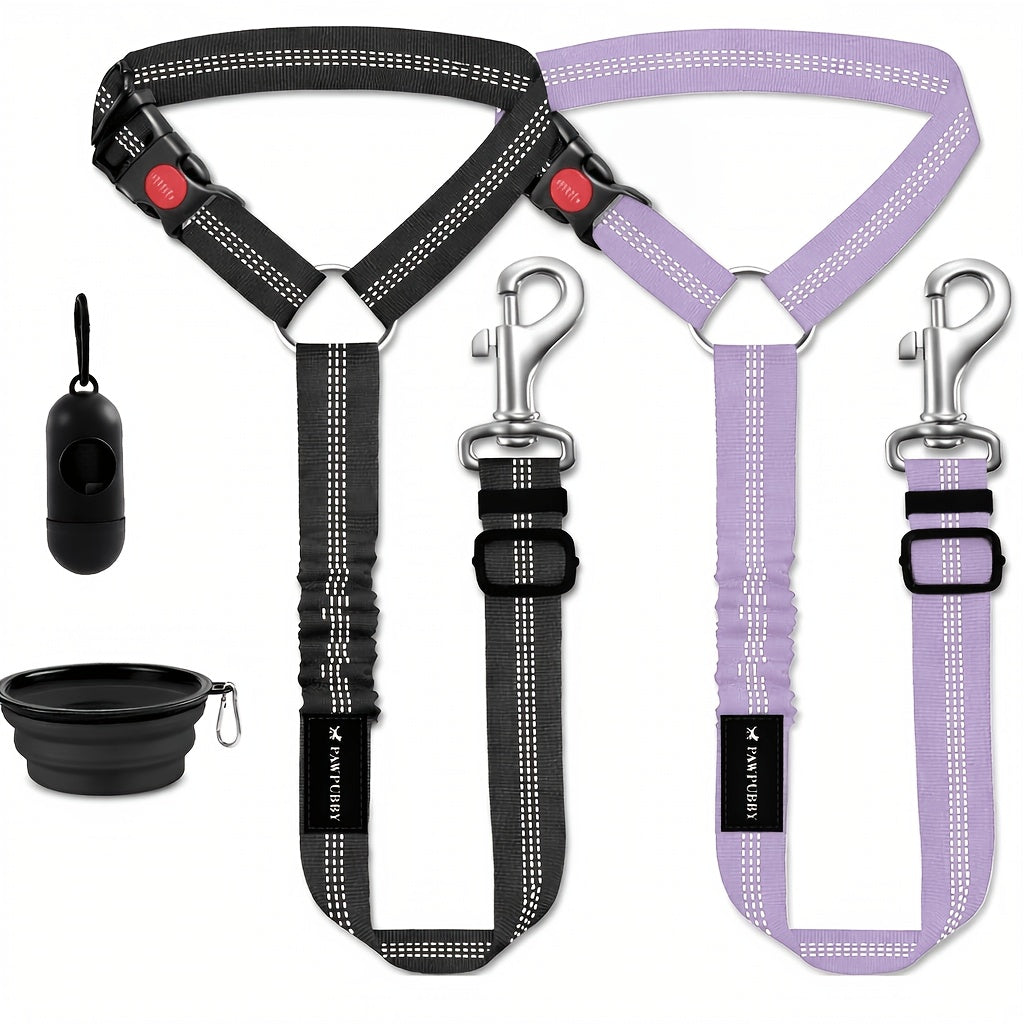 Headrest Dog Seat Belt Tether, Adjustable Reflective Bungee Car Travel Leash with Removable 3-in-1 Design in Five Colors for Road Trips