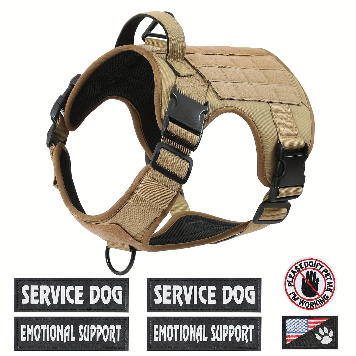Tactical Pet Chest Harness in S, M, L and XL, Walking Gear with Black, Vibrant Blue, Khaki, Silvery Grey and Dark Pink Size-Specific Options