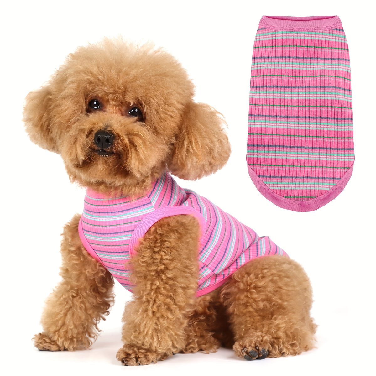 Striped Dog Tank Top with Soft Ribbed Fabric, Sleeveless Pullover Pet Vest for Small Dogs, Six Colors and XS–XXL Size Options, Hand Wash Only