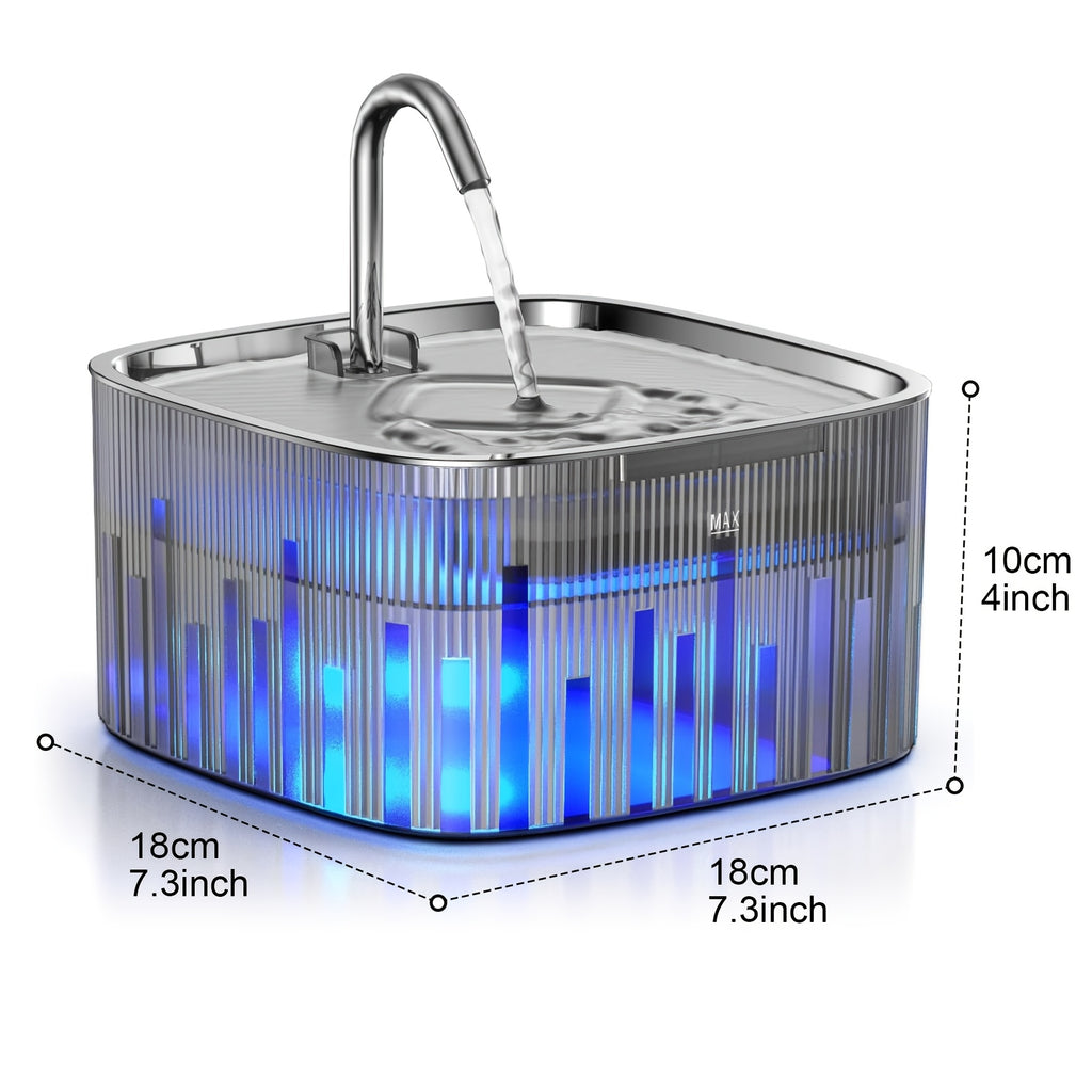 Cat Water Fountain with Square Wave Design, 75oz/2.2L Automatic Pet Water Dispenser with Stainless Steel Lid and Quiet LED Pump for Indoor Cats & Small Dogs