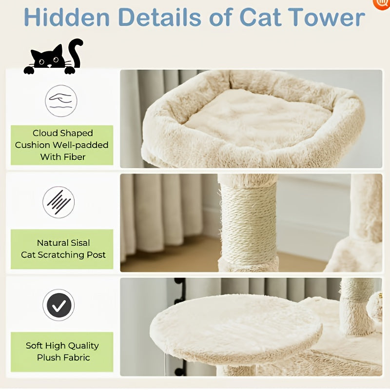 Cat Tree Tower with Condo and Hammock, Sisal Scratching Posts and Perches for Indoor Cats, 44-Inch Colors Plus 44/54-Inch Holiday Options