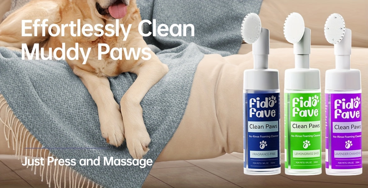 No-Rinse Paw Cleaner for Dogs and Cats, 5oz Paw Wash with Soft Brush, Lavender Chamomile, Lemongrass Sage or Fragrance-Free Options for Daily Grooming
