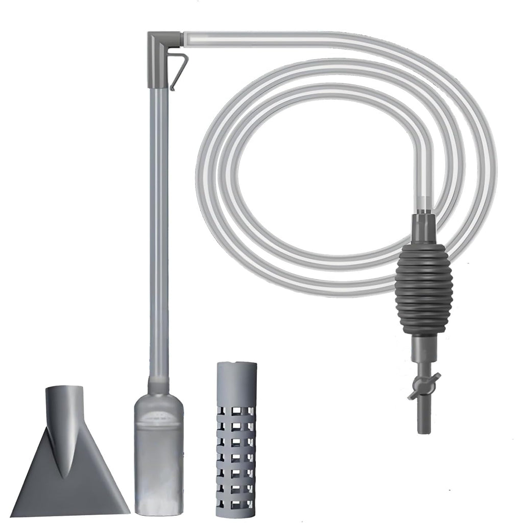 Manual Aquarium Gravel Cleaner, 66.93-Inch Gray Reinforced Siphon for Fish Tank Water Changes and Debris Removal, Freshwater and Saltwater Use