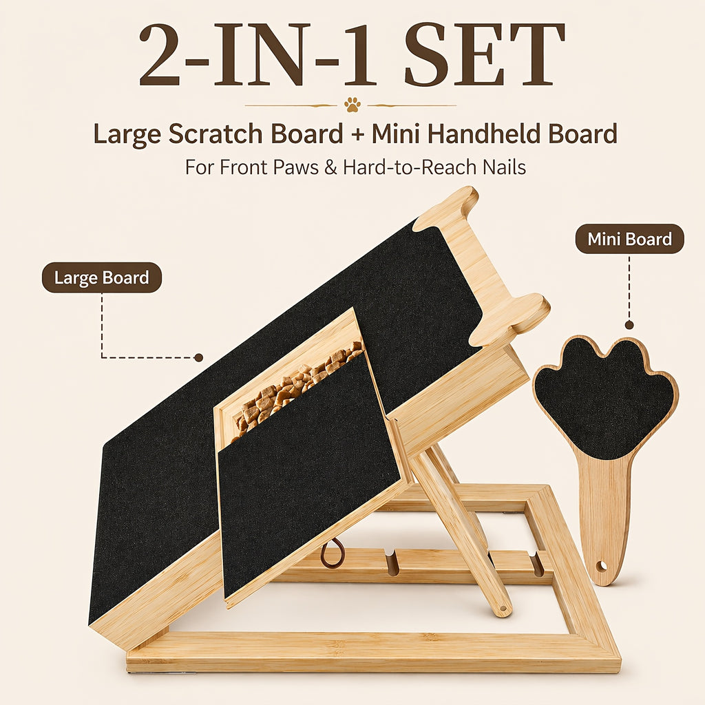 Dog Nail Scratch Board with Treat Box and Mini Handheld File, 2-in-1 Paw Filing Pad for Small, Medium and Large Dogs, At-Home Grooming Set