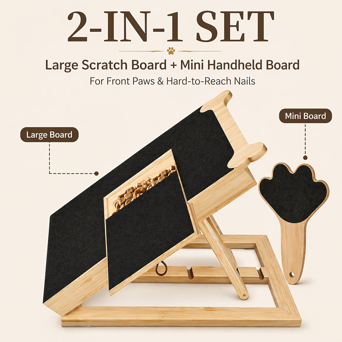 Dog Nail Scratch Board with Treat Box and Mini Handheld File, 2-in-1 Paw Filing Pad for Small, Medium and Large Dogs, At-Home Grooming Set