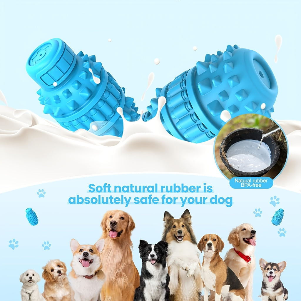 Bottle-Shaped Dog Chew Toy with Squeaker, Textured Rubber Play Toy in Green or Blue for Medium and Large Dogs, Supervised Interactive Games