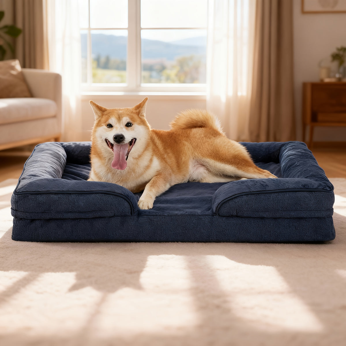 Egg Crate Foam Dog Bed with Removable Washable Cover, Orthopedic Pet Cushion for Small to Large Dogs, Gray Brown and Blue Options in XS to L