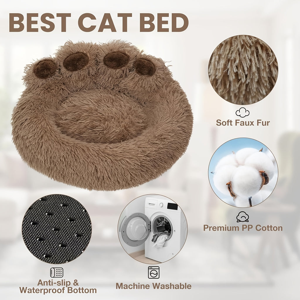 Bear Paw Pet Sofa Bed for Dogs and Cats, Soft Faux Plush Sleeping Nest with Raised Edges in Pink, Grey or Hazelnut, Four Sizes from 55 to 85 cm