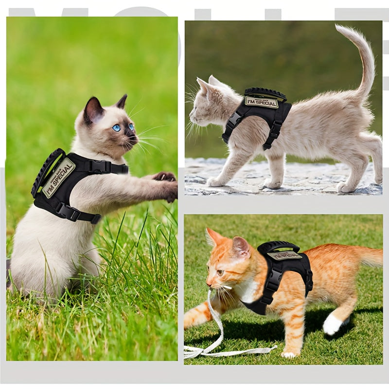 Cat Vest with Rubber Handle, Adjustable Tactical Nylon Pet Vest with Mesh Padding and Quick-Release Buckle for Large Cats and Small Dogs
