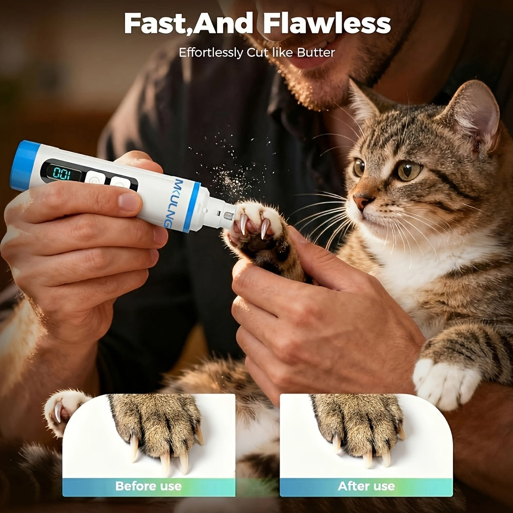 2-Speed Dog Nail Grinder with LED Light, Quiet Rechargeable Electric Pet Nail File and Optional Replacement Wheels for Home Grooming