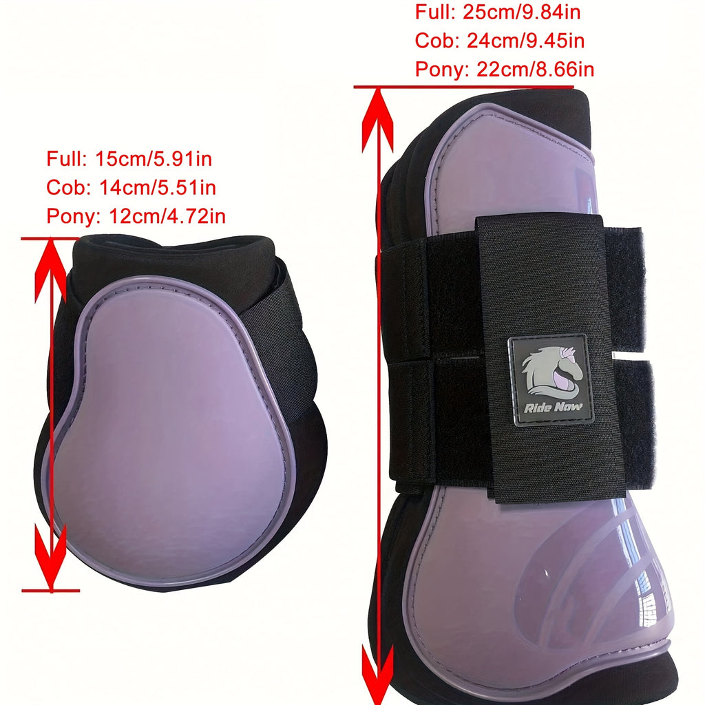 Horse Tendon Boots Set of 4, Open Front and Fetlock Leg Guards in PU and Neoprene for Riding, Jumping and Training, FULL and COB Size Options