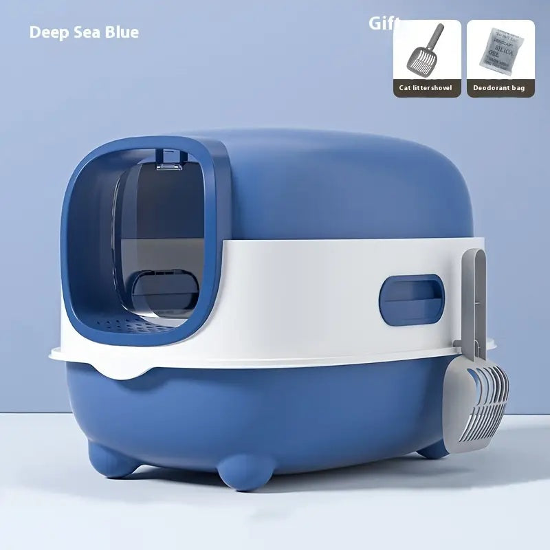 Enclosed Cat Litter Box with Covered Privacy Design, Extra-Large Listed Pet Toilet for Indoor Cat Potty Routines in Gray, Purple or Blue