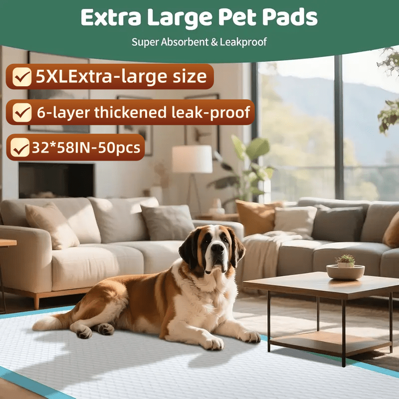 Dog Pee Pads 58 x 32 Inch, 50 Count Extra Large Disposable Puppy Potty Training Pads with 8-Layer Absorbency for Floors, Crates and Travel
