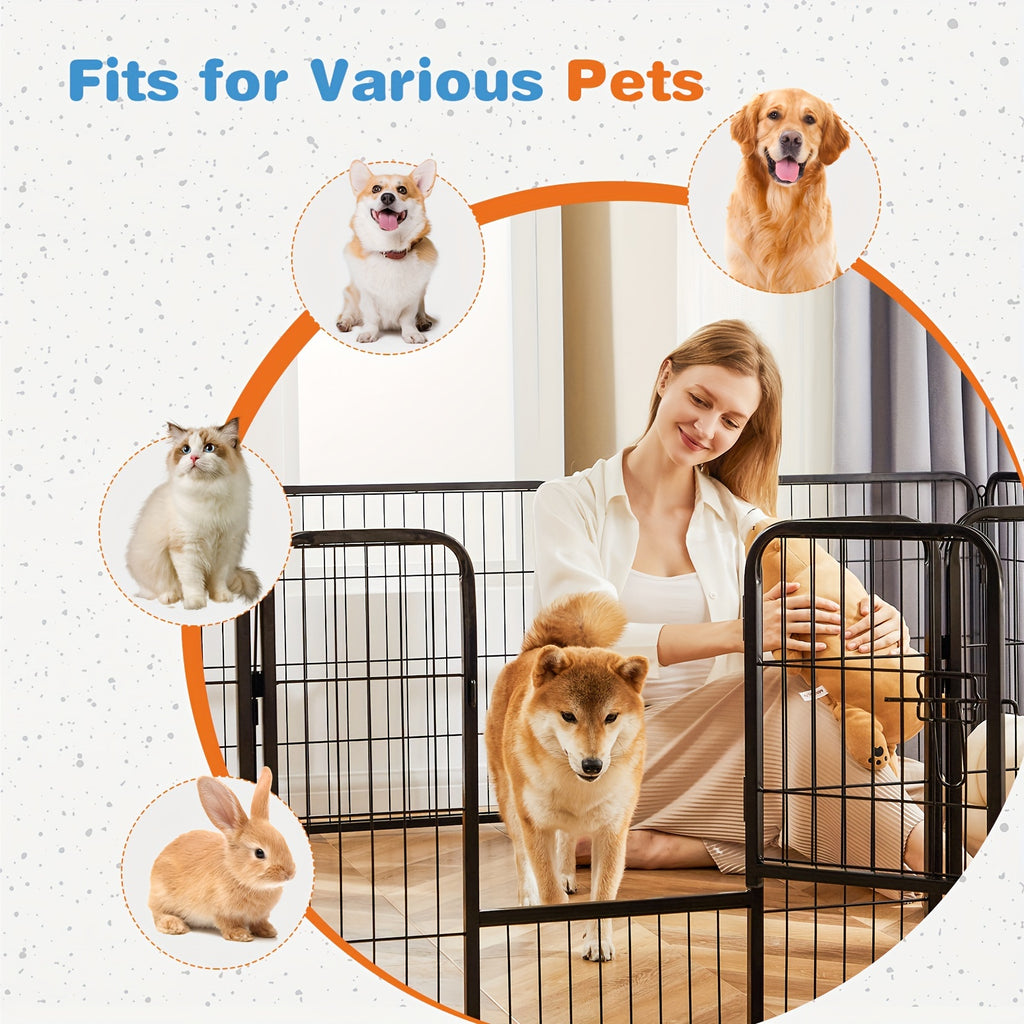 Metal Dog Playpen with Door, DIY 8 or 16 Panel Puppy Exercise Fence in 24, 32 or 40 Inch Size Options for Indoor and Outdoor Supervised Play