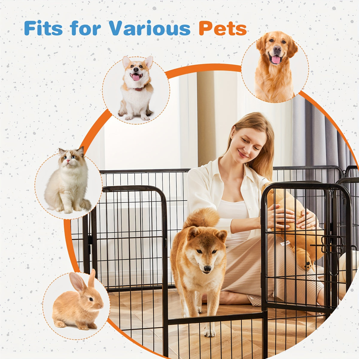 Metal Dog Playpen with Door, DIY 8 or 16 Panel Puppy Exercise Fence in 24, 32 or 40 Inch Size Options for Indoor and Outdoor Supervised Play