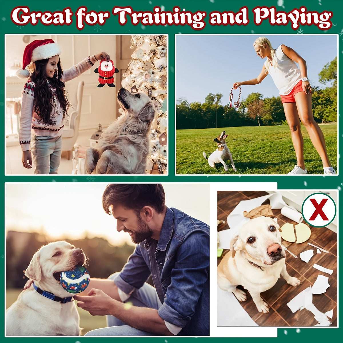 Christmas Dog Toy Assortment, Random 3, 5, 8 or 12 Piece Puppy Chew and Squeaky Toy Mix for Small to Medium Dogs, Holiday Gifts and Supervised Play
