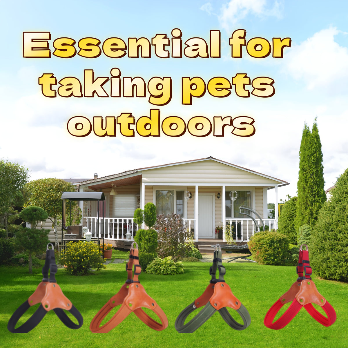 Chest and Back Dog Walking Harness, Everyday Pet Walking Gear in Red, Black, Brown or Army Green with S to XL Size Options for Outdoor Routines