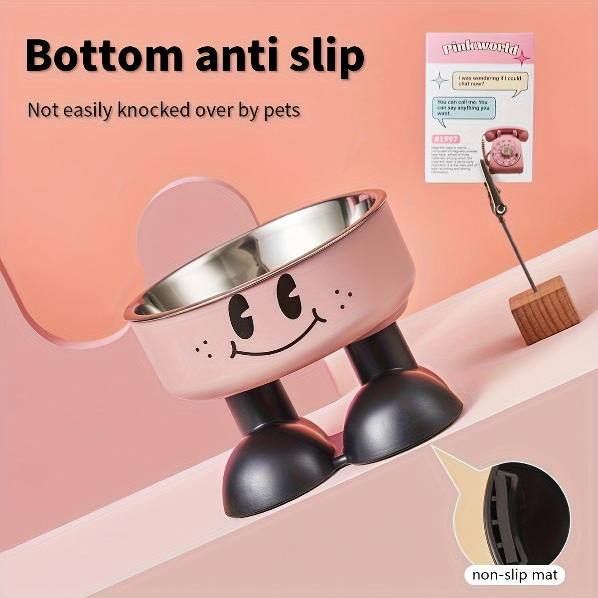 Raised Pet Bowl with Stainless Steel Dish, Anti-Slip and Anti-Tip Feeding Design for Kitten and Puppy Food or Water, Milky, Coffee Brown or Pink