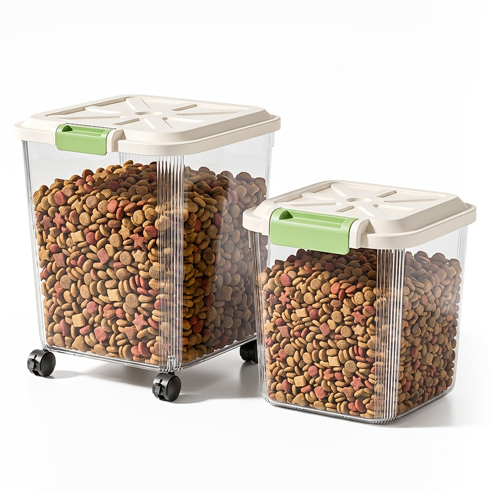 Dog Food Storage Container Set, 2-Piece Airtight Large and Medium Clear Plastic Bins with Rolling Wheels and Measuring Cup for Dry Cat and Dog Kibble