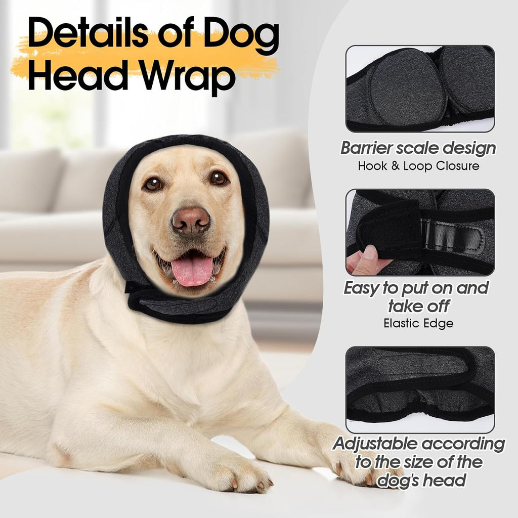 Dog Ear Cover Head Wrap with Adjustable Closure, Soft Hood for Supervised Grooming, Bath-Time Routines and Travel, S M L in Four Colors