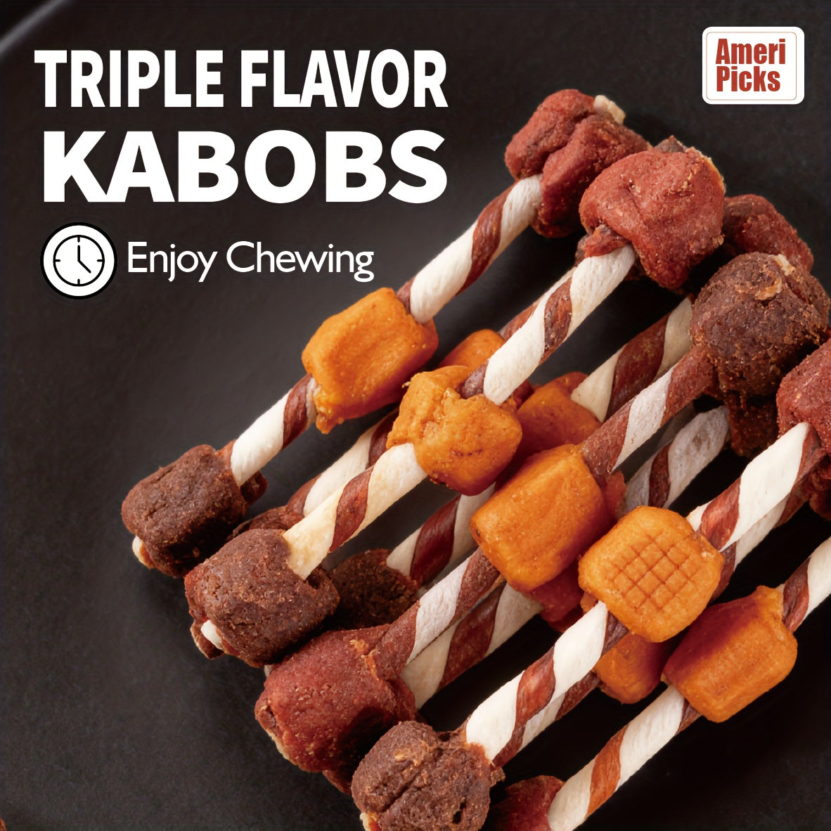 Dog Chew Kabobs with Chicken, Beef and Liver, Triple Flavor Dog Treats for Supervised Snack Time in 100g, 300g, 600g and 900g Packs