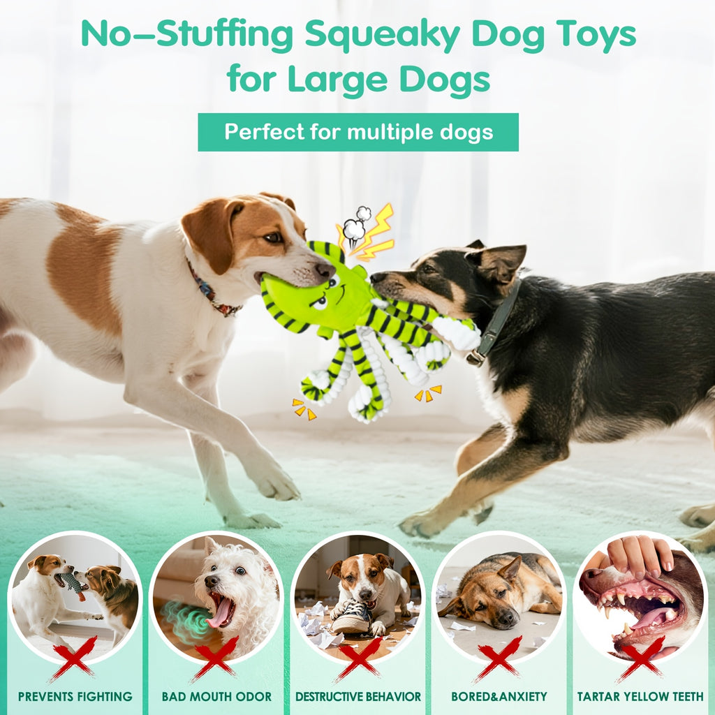 Octopus Dog Toys 3 Pack, Soft Plush Sound-Making Toy Set for Small, Medium and Large Dogs, Interactive Gentle Tug and Indoor Play
