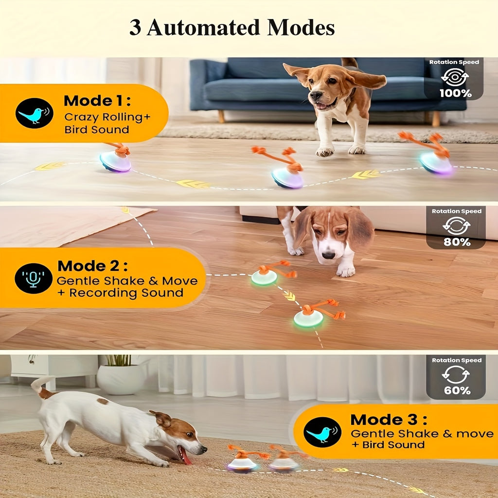 Automatic Rolling Dog Ball with Voice Recording and Rope, Interactive Moving Puppy Toy for Small and Medium Dogs, Supervised Chase Play