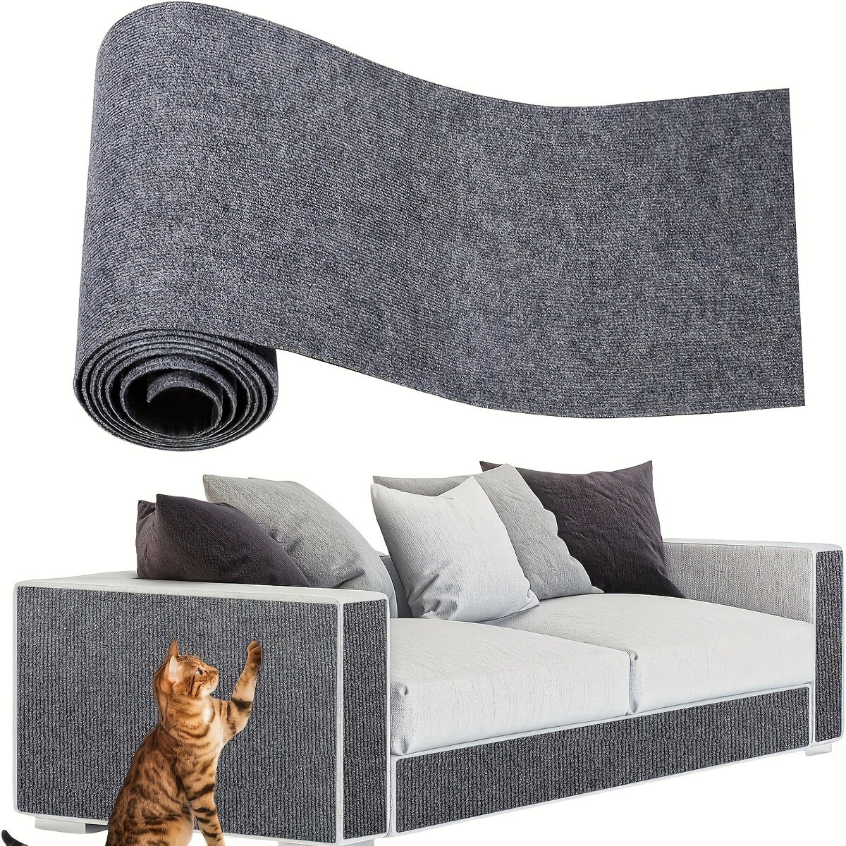 Indoor Cat Scratching Pad with Self-Adhesive Backing, Sofa and Wall Protection Scratcher for Cat Activity Areas in Dark Gray, Black or Light Grey
