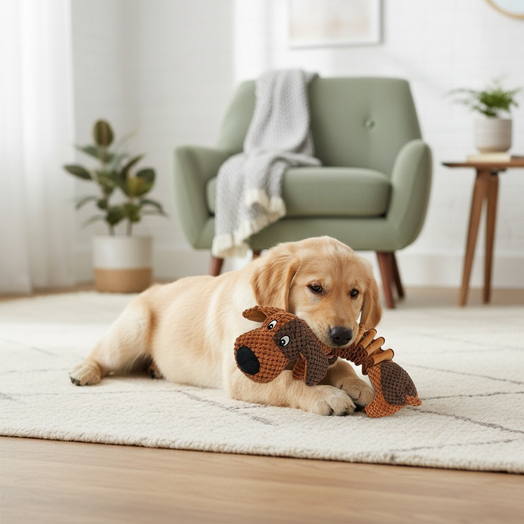 Crinkle Plush Dog Toy with Accordion Body, Spring Dog or Spring Cow Stuffed Pull Toy for Supervised Gentle Tug, Fetch and Interactive Pet Play