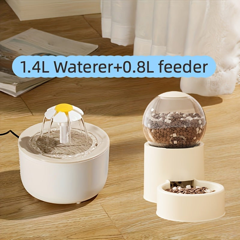 Cat Water Fountain 50.72 oz with USB Powered Quiet Pump, BPA-Free Easy-Clean Pet Drinking Dispenser with Feeder or Pump Set Options