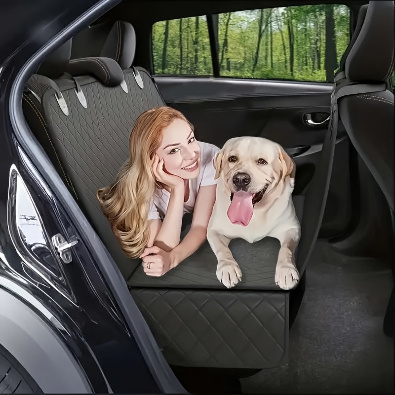 Water-Resistant Dog Car Seat Cover, 600D Oxford Rear Seat Protector, Pet Hammock and Cargo Liner with 4 Headrest Anchors and 2 Seat Anchors