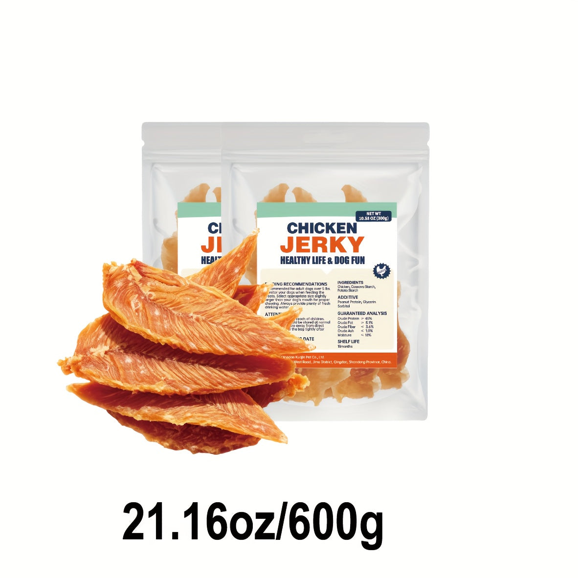 Grain-Free Chicken Jerky Strips for Dogs, High-Protein Dried Meat Training Treats for Small and Large Breeds, 300g, 600g and 900g Options
