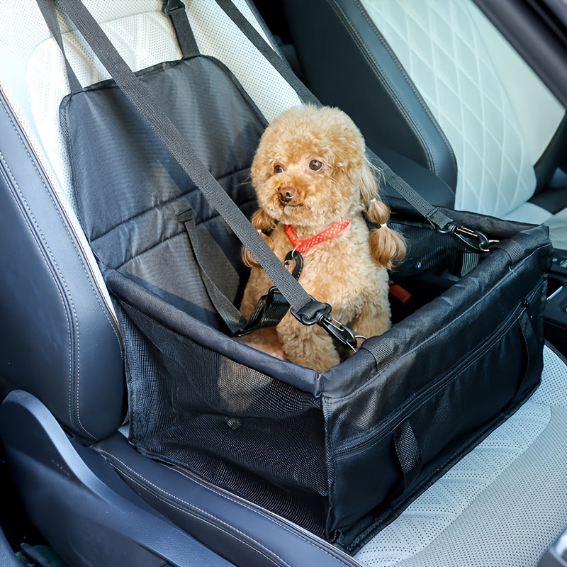 Foldable Dog Car Seat Bag with Mesh Sides and Front Storage Pocket, Portable Travel Carrier for Small Dogs, Cats and Puppies