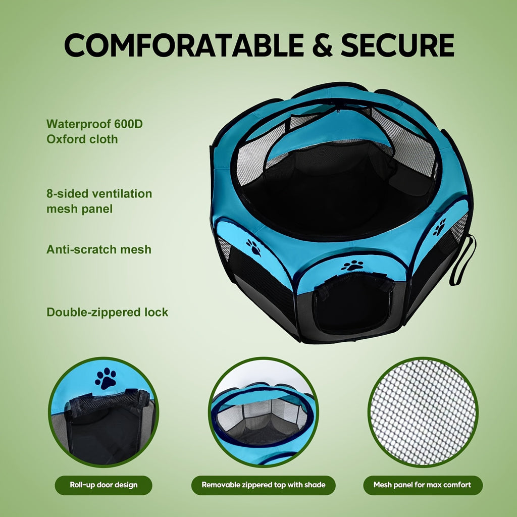 Pop Up Dog Playpen with Removable Zipper Top and Carrying Case, Portable Indoor Outdoor Pet Tent for Puppies, Small Dogs, Cats and Rabbits