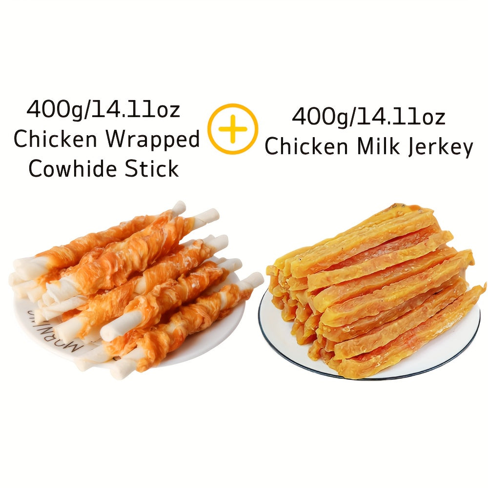Dog Chew Treats Duo Packs, Chicken and Duck Jerky with Beef Chew Stick Options for Supervised Training Rewards, Everyday Snacks and Dog Gift Baskets