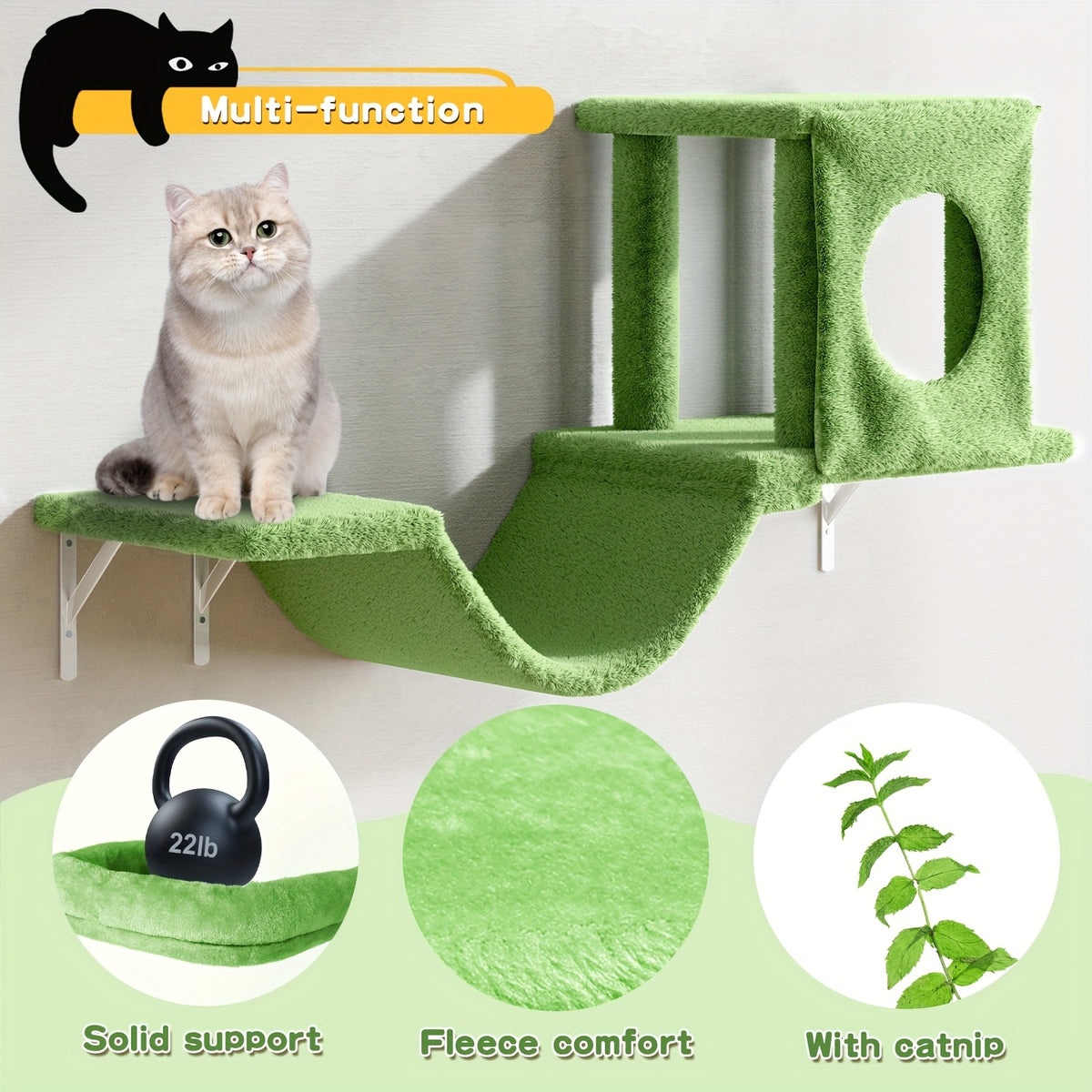 Cat Wall Climbing Shelves with Condo, 6-Piece Wall-Mounted Furniture Set with Scratching Post, Bridge Ladder and Board for Small and Medium Indoor Cats