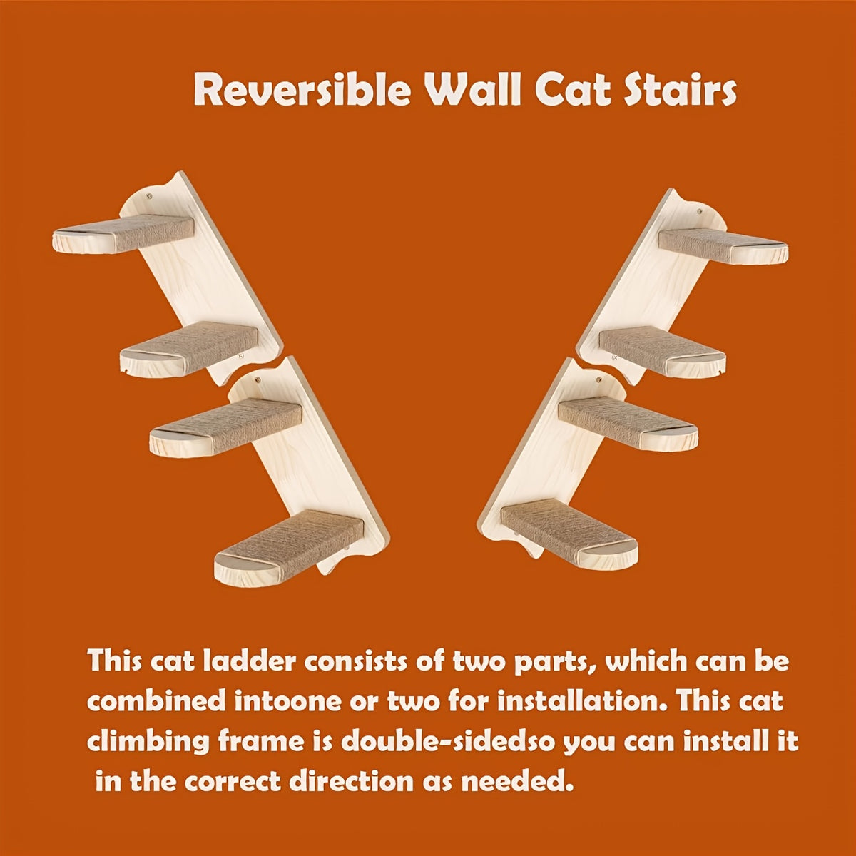 Cat Wall Stairs with Four Rope-Wrapped Steps, Solid Wood Wall-Mounted Climbing Ladder for Indoor Cat Routes and Space-Saving Furniture Layouts