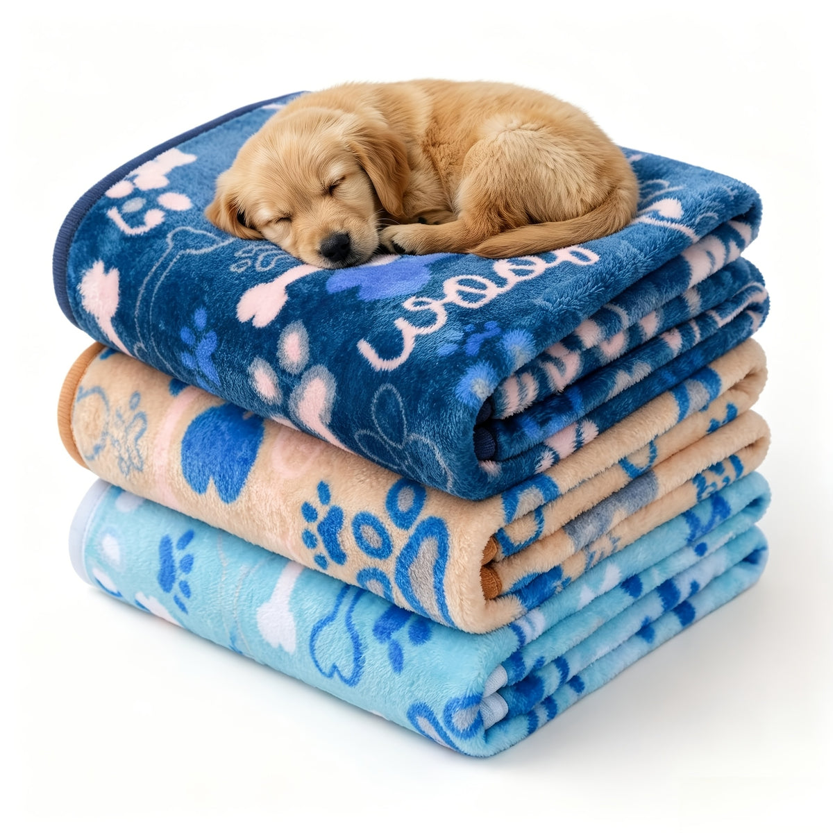 Coral Fleece Pet Blankets 3-Pack for Dogs and Cats, Soft Double-Sided Throws for Sofa, Crate and Bed, Three Size Options for Home and Travel