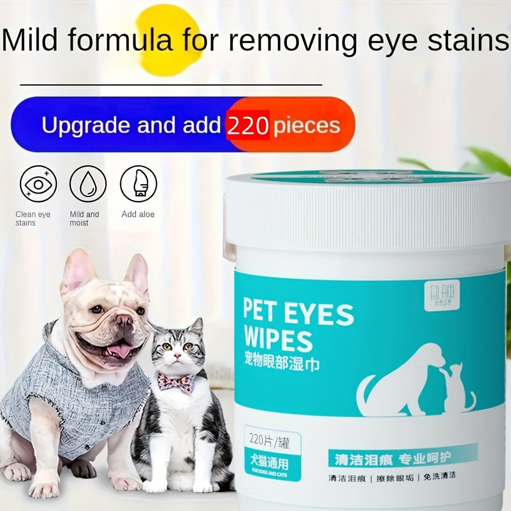 Tear Stain Cleaning Wipes for Dogs and Cats, 220 Count Pet Eye Area Grooming Pads in One Can for Everyday External Fur and Face Care