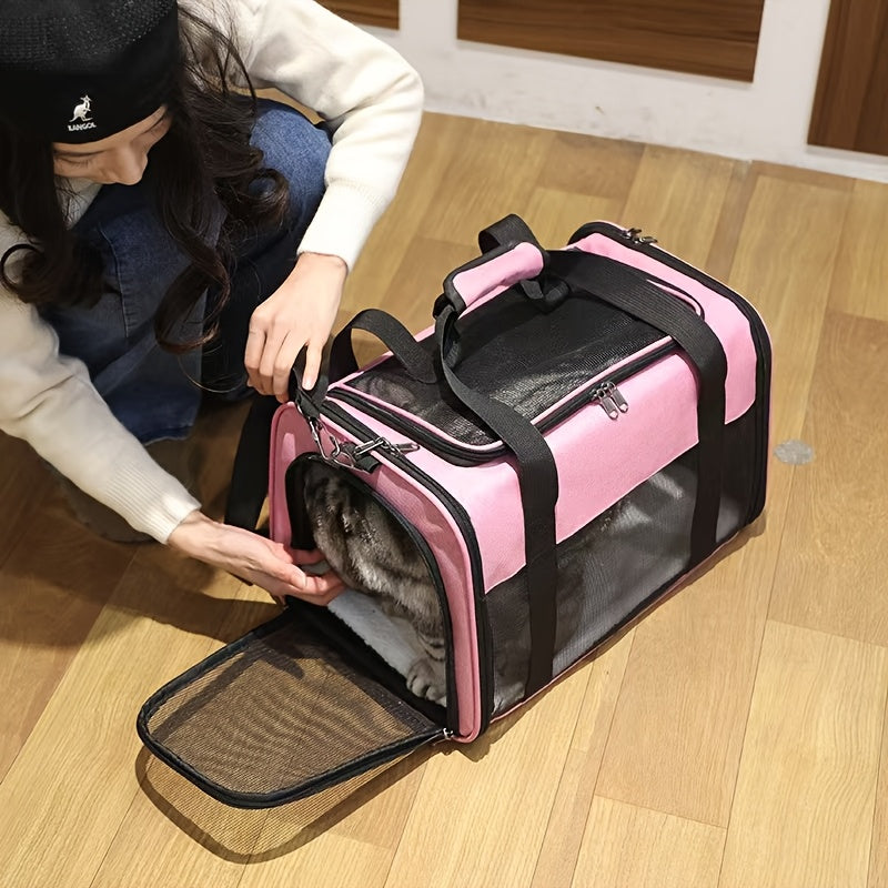 Expandable Cat Carrier with Top Entry, 17 x 11 x 11 Inch Soft-Sided Travel Bag with Mesh Ventilation and Foldable Design for Cats and Small Dogs up to 20 lbs
