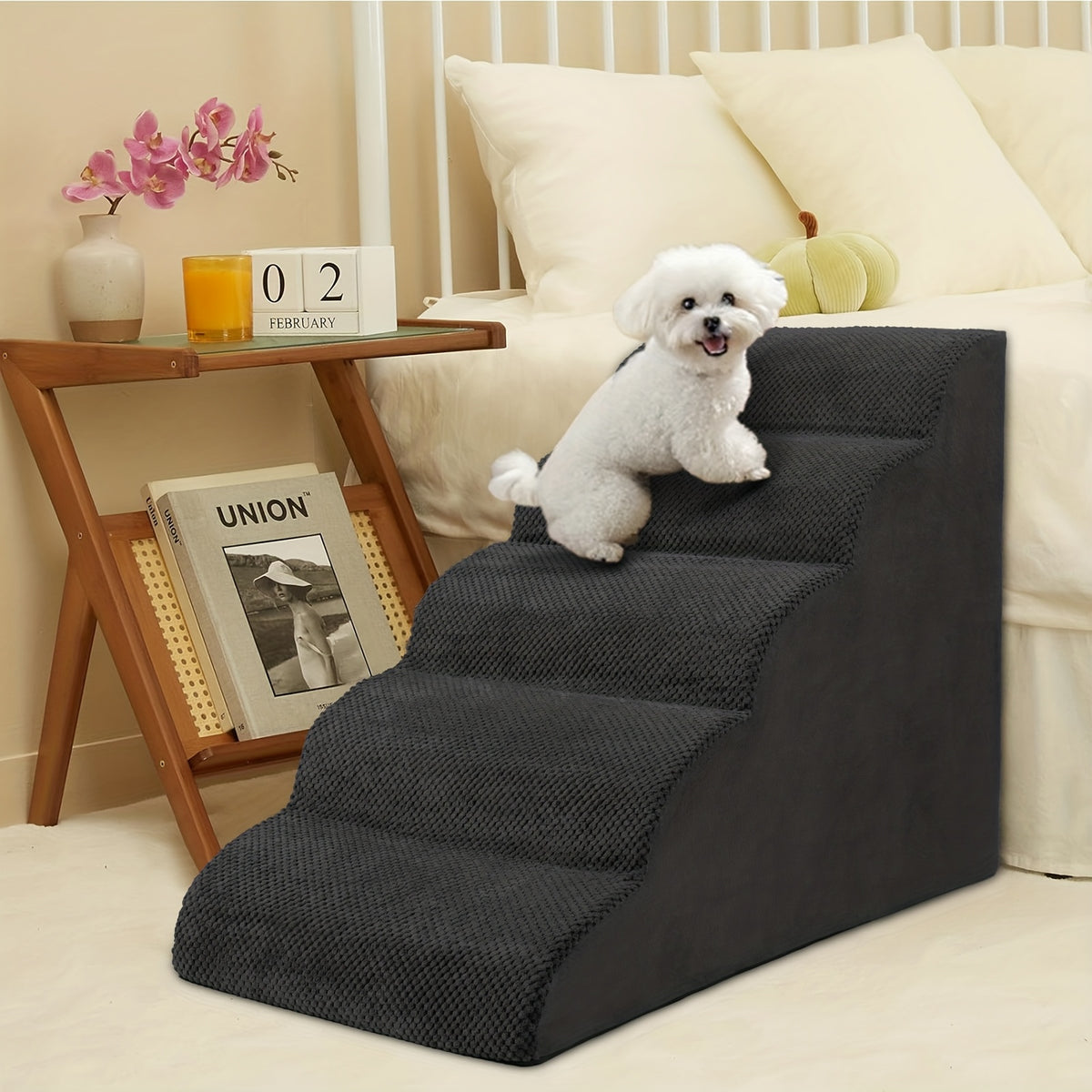 5-Step Dog Stairs with Washable Slipcover, High-Density Foam Pet Steps with Non-Slip Base for Small Dogs and Cats, Bed and Couch Access in Six Colors