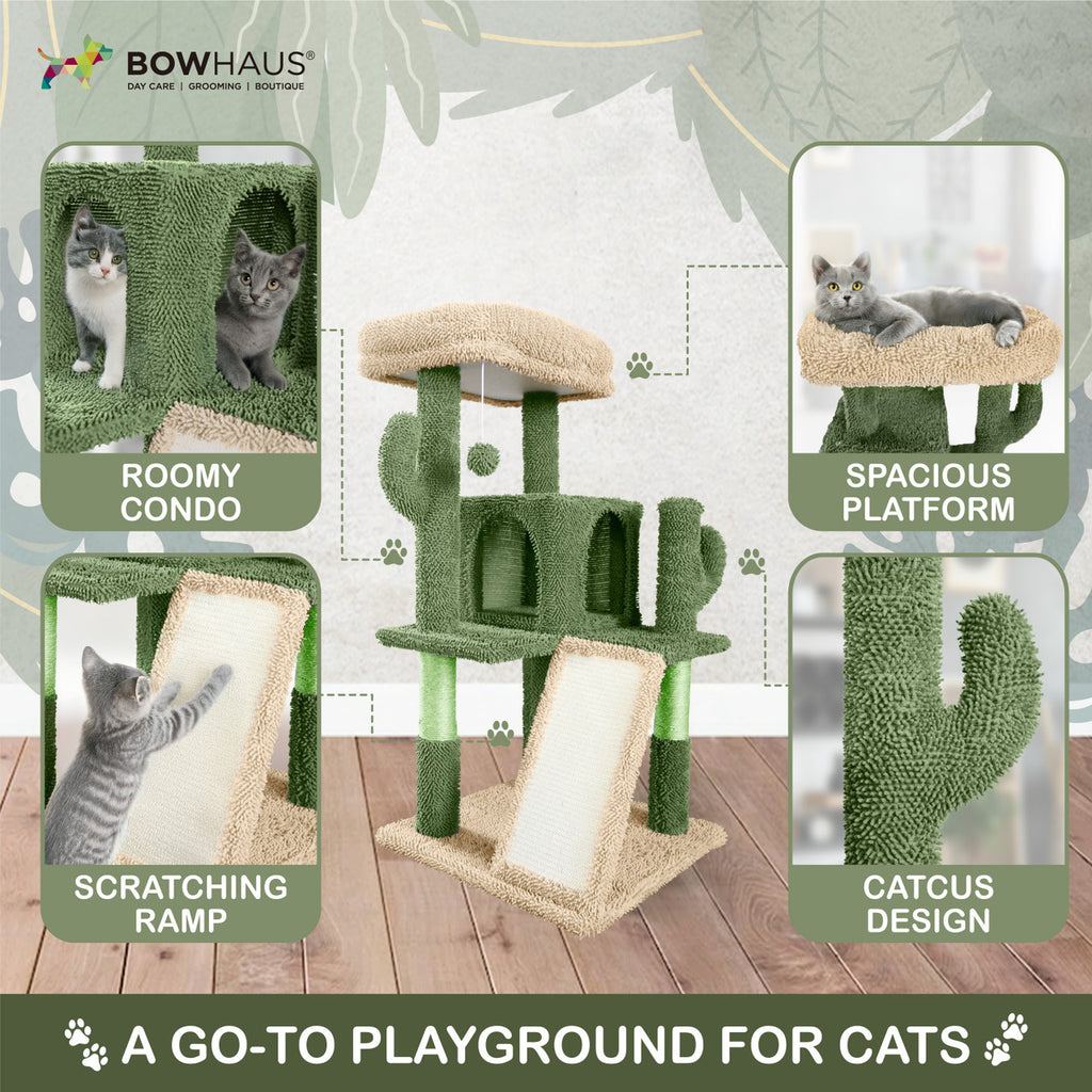 Cactus Cat Tower with Widened Perch and Scratching Posts, Multi-Level Indoor Cat Furniture in 37, 40, 58 or 70 Inch Size Options for Play and Rest