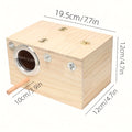 Parakeet Nest Box with Hinged Inspection Lid, Wooden Bird Breeding House with Metal-Rimmed Entrance and Perch, Compact Wood Color Cage Accessory