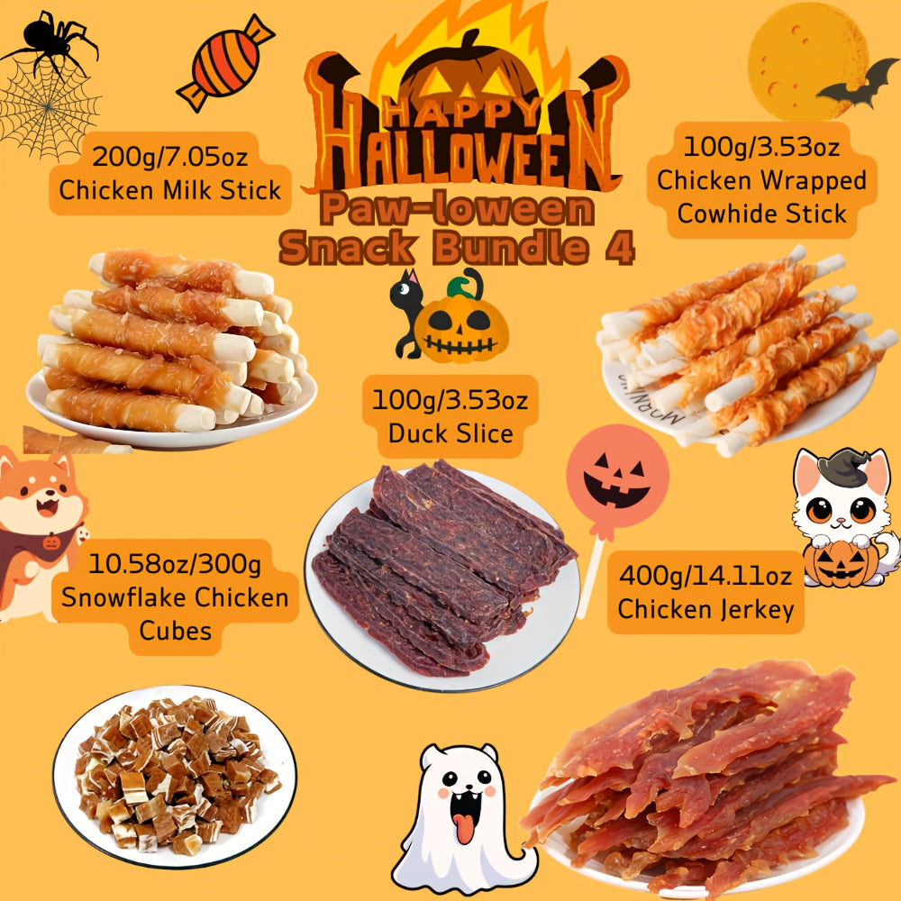 Halloween Dog Treat Bundle 1100g, Paw-loween Chicken and Duck Snack Assortments with Eight Bundle Options for Seasonal Gifts and Supervised Rewards